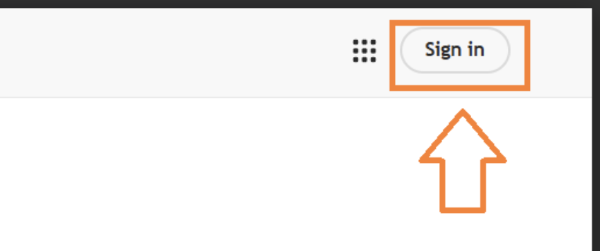 Adobe homepage with “Sign In” link highlighted in the top right corner.