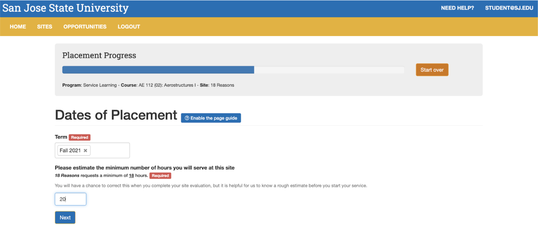 SJS4 Guide 'Dates of Placement' SJS4 Screenshot of 'Dates of Placement'