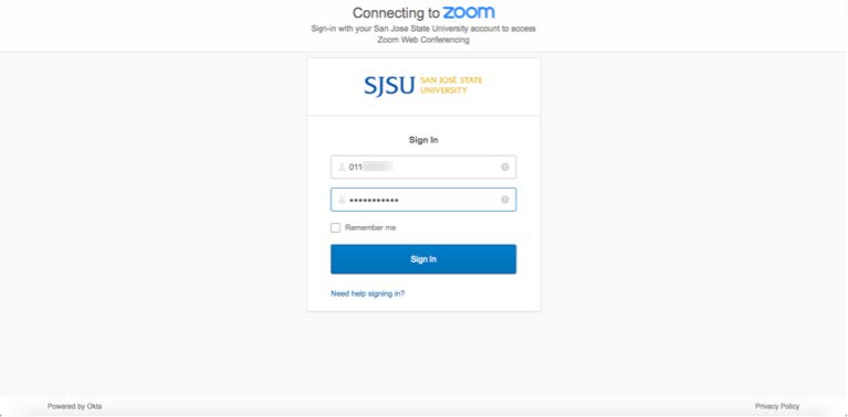 SJSU One login screen